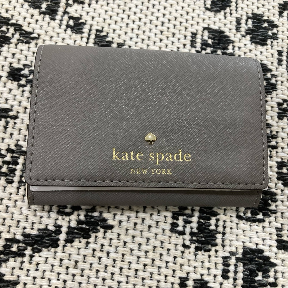 NWT Kate Spade Mikas Pond Christine small wallet haregrey crosshatched leather
